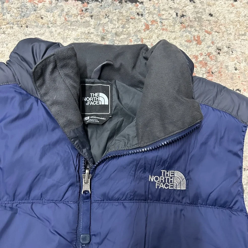 The North Face 550 Down Puffer Vest Mens Large Blue Grey Quilted Full Zip